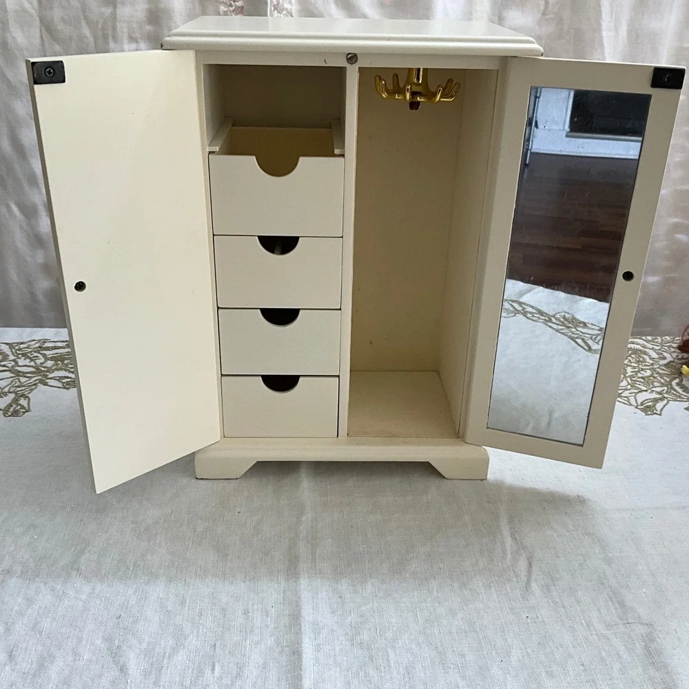 Vintage Avon Floral Wooden Jewelry Armoire Box Cream Pink Roses Cottagecore